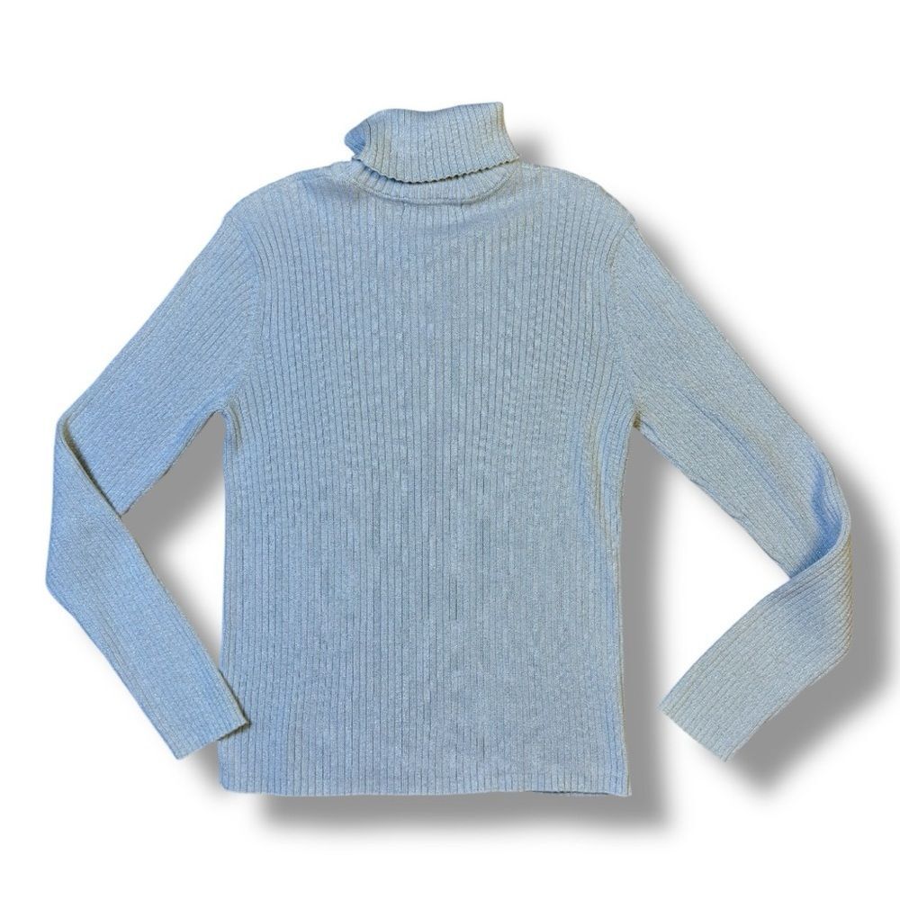 Vintage The Limited Silver Metallic Ribbed Turtleneck Sweater Sz L